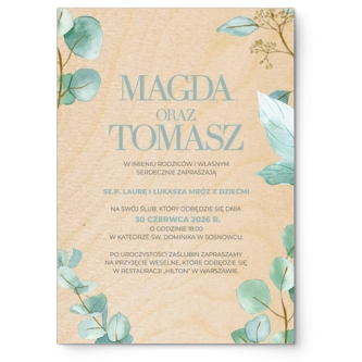Zaproszenia ślubne Eukaliptus - Drewniane Motyw 1