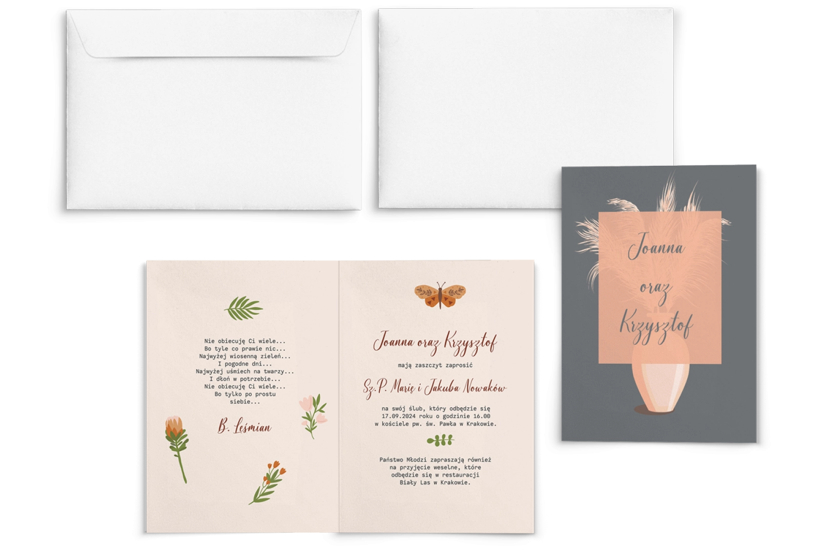Zaproszenia ślubne Butterflies - Składane motyw 4