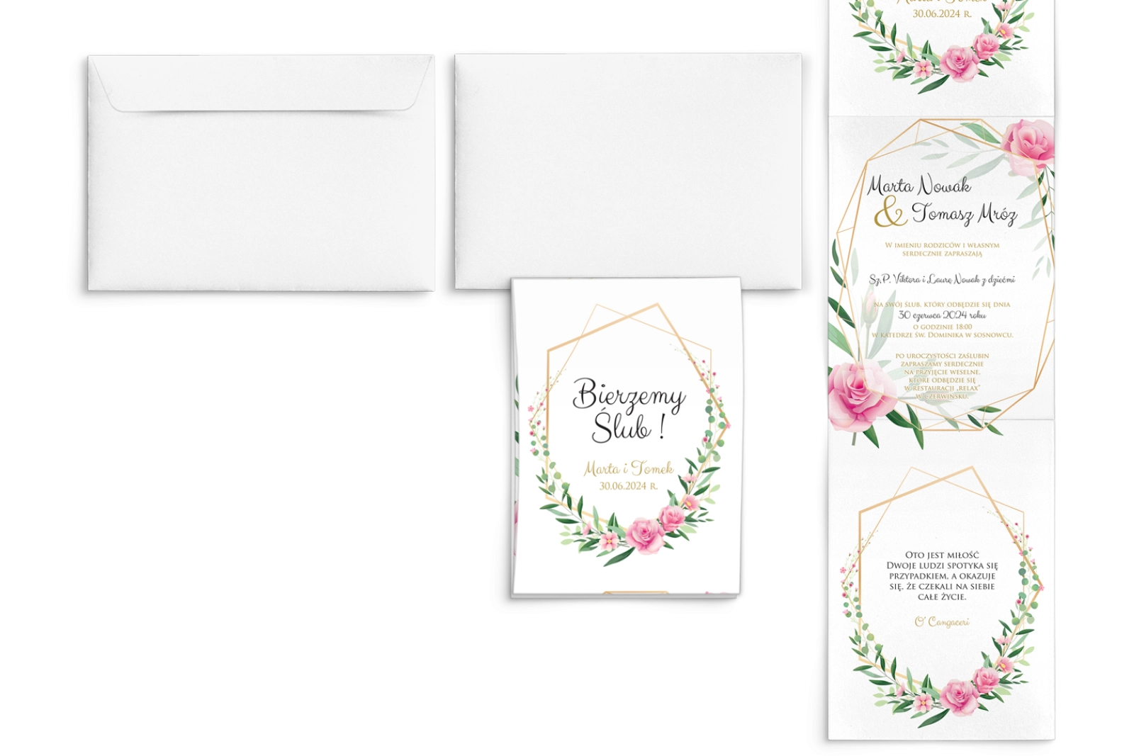 Zaproszenia ślubne Harmonijka - Flowers & Frame Motyw 4