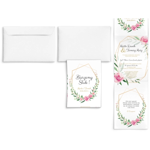 Zaproszenia ślubne Harmonijka - Flowers & Frame Motyw 4
