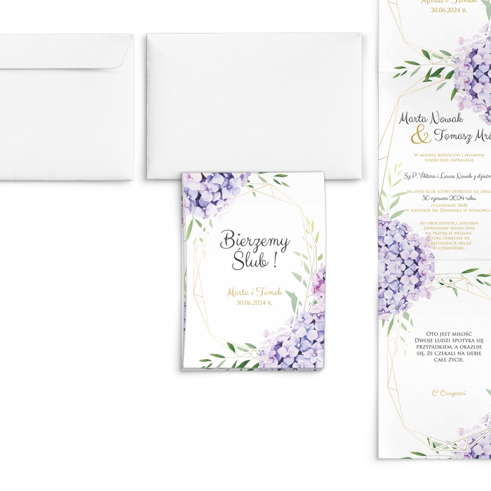 Zaproszenia ślubne Harmonijka - Flowers & Frame Motyw 1