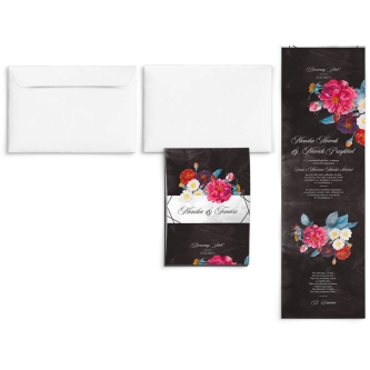 Zaproszenia ślubne Harmonijka - Black Flowers Motyw 1