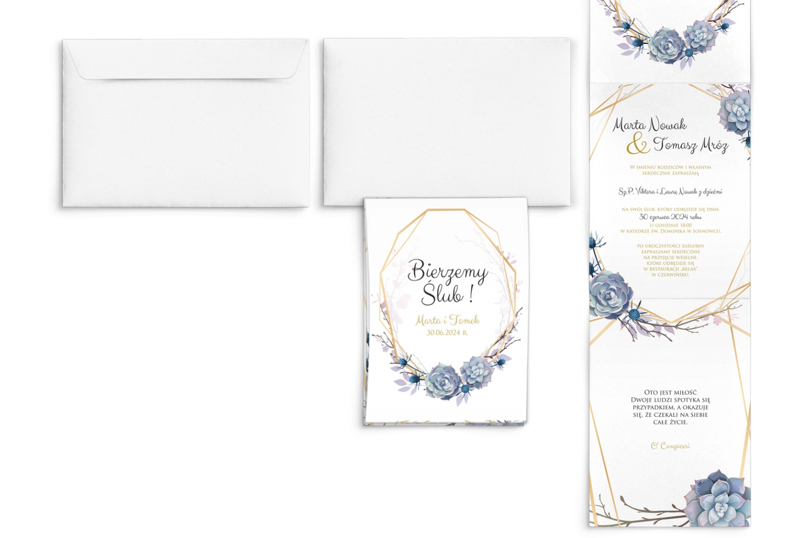 Zaproszenia ślubne Harmonijka - Flowers & Frame Motyw 6