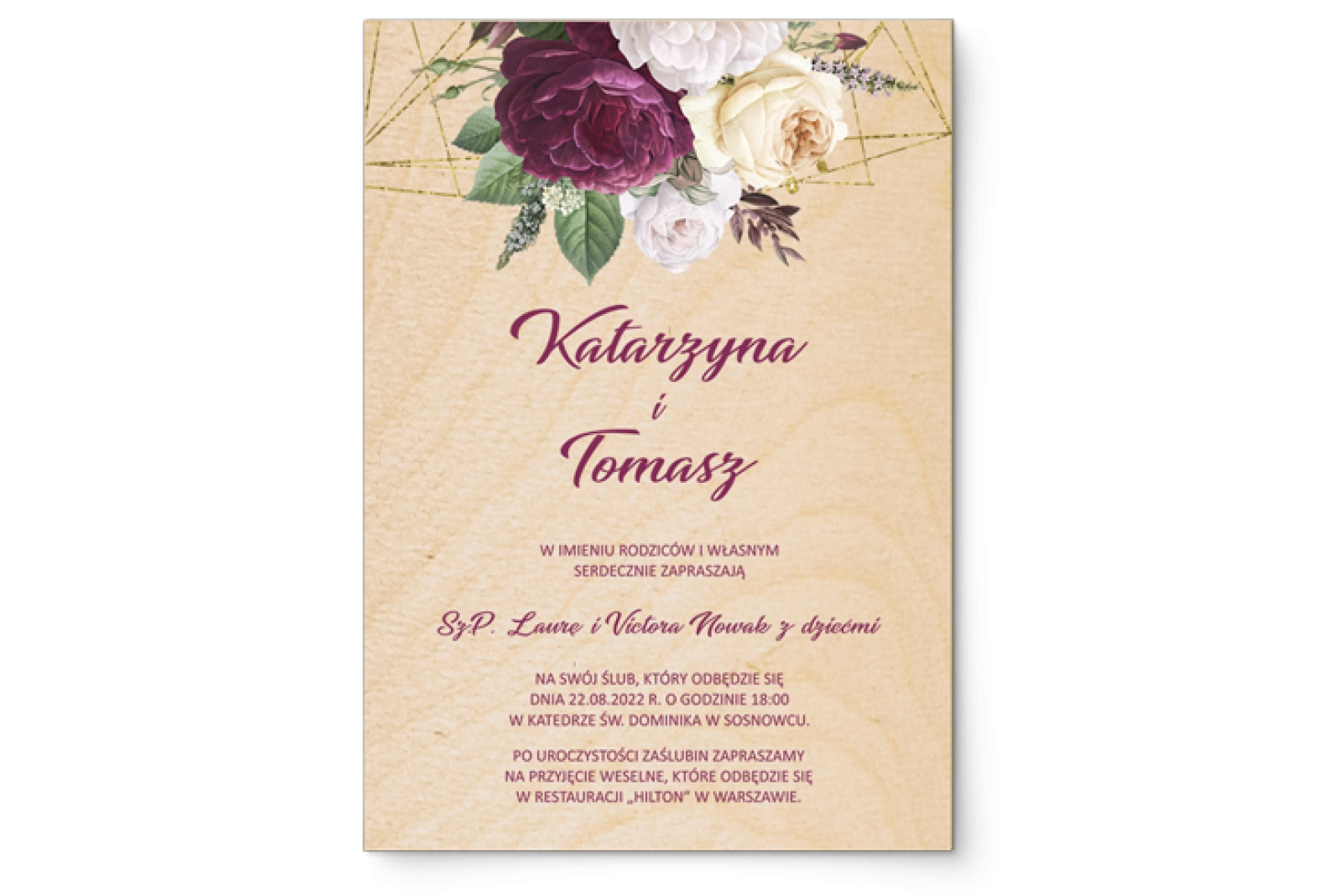 Zaproszenia ślubne Modena - Drewniane Motyw 1