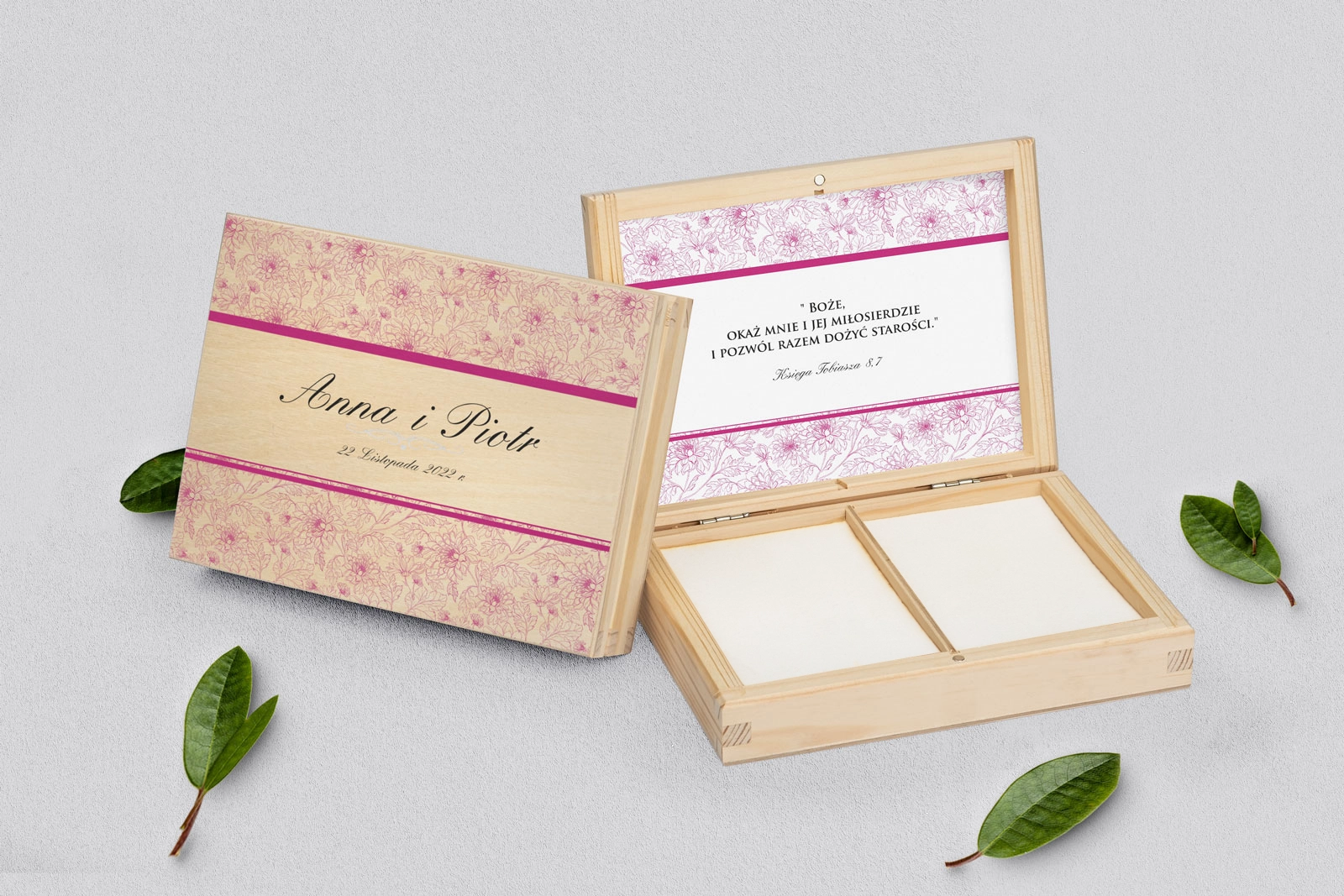 Pudełko na obrączki prostokątne naturalne - Ornaments Motyw 10