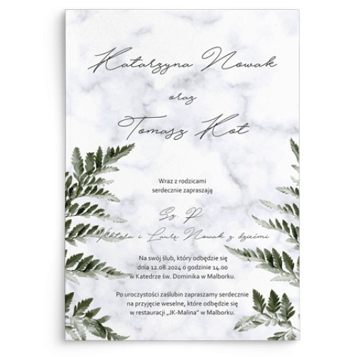 Zaproszenia ślubne Marble leaf - Motyw 2