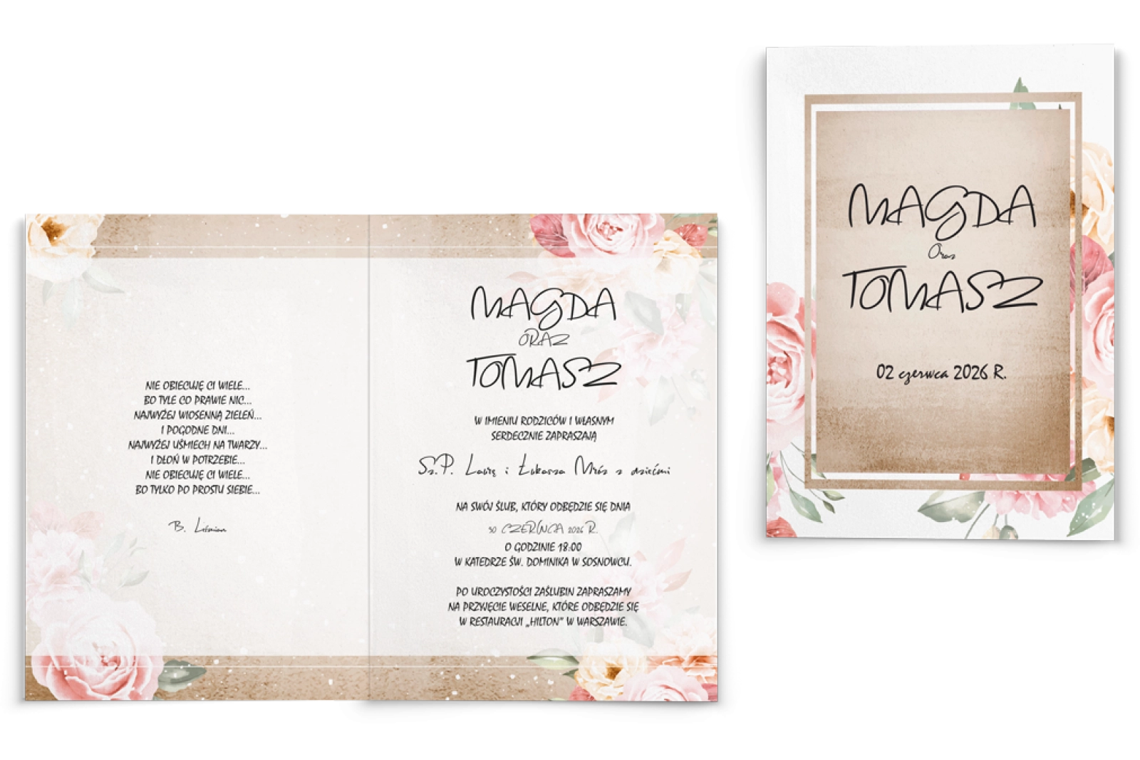 Zaproszenia ślubne Mgiełka - Składane Motyw 2