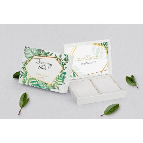 Pudełko na obrączki prostokątne białe - Flowers & Frame Motyw 2