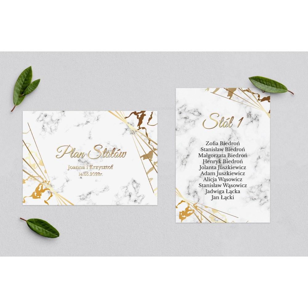 Plan Stołów - Karteczka Marmur & Złoto Motyw 4