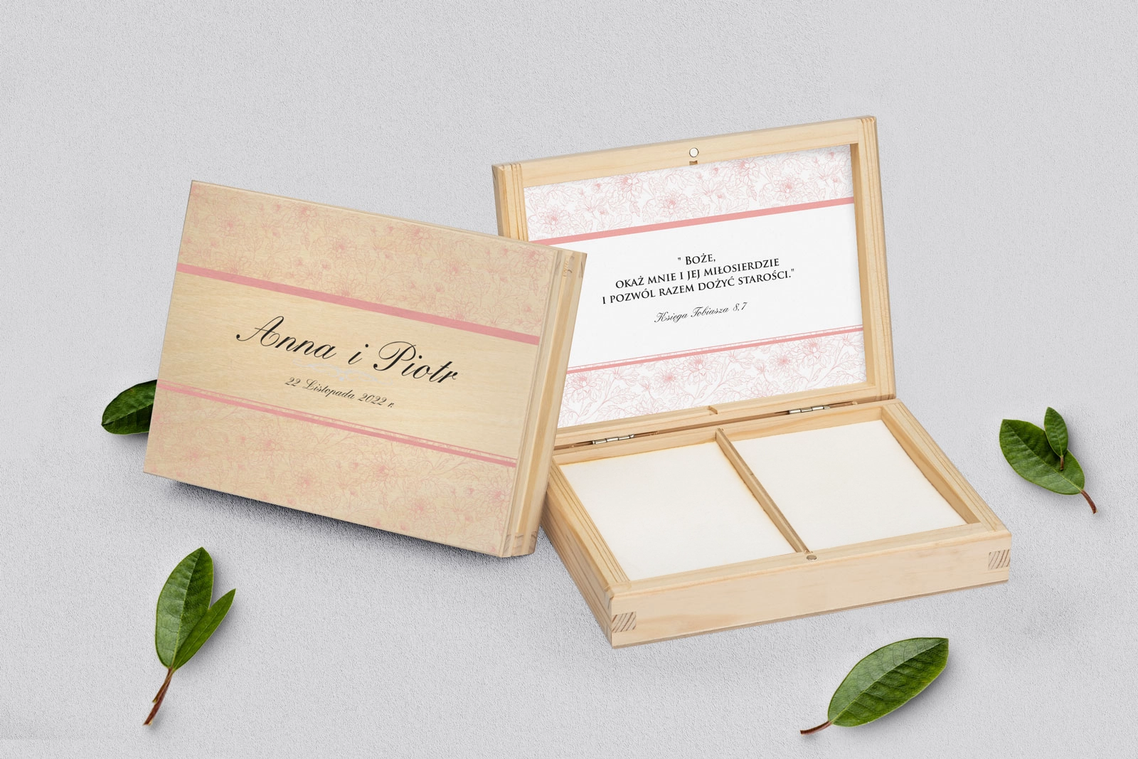 Pudełko na obrączki prostokątne naturalne - Ornaments Motyw 5