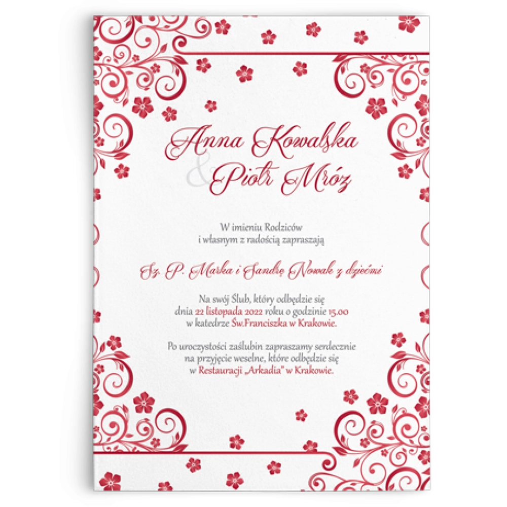 Zaproszenia ślubne Maja- Motyw Bordowy