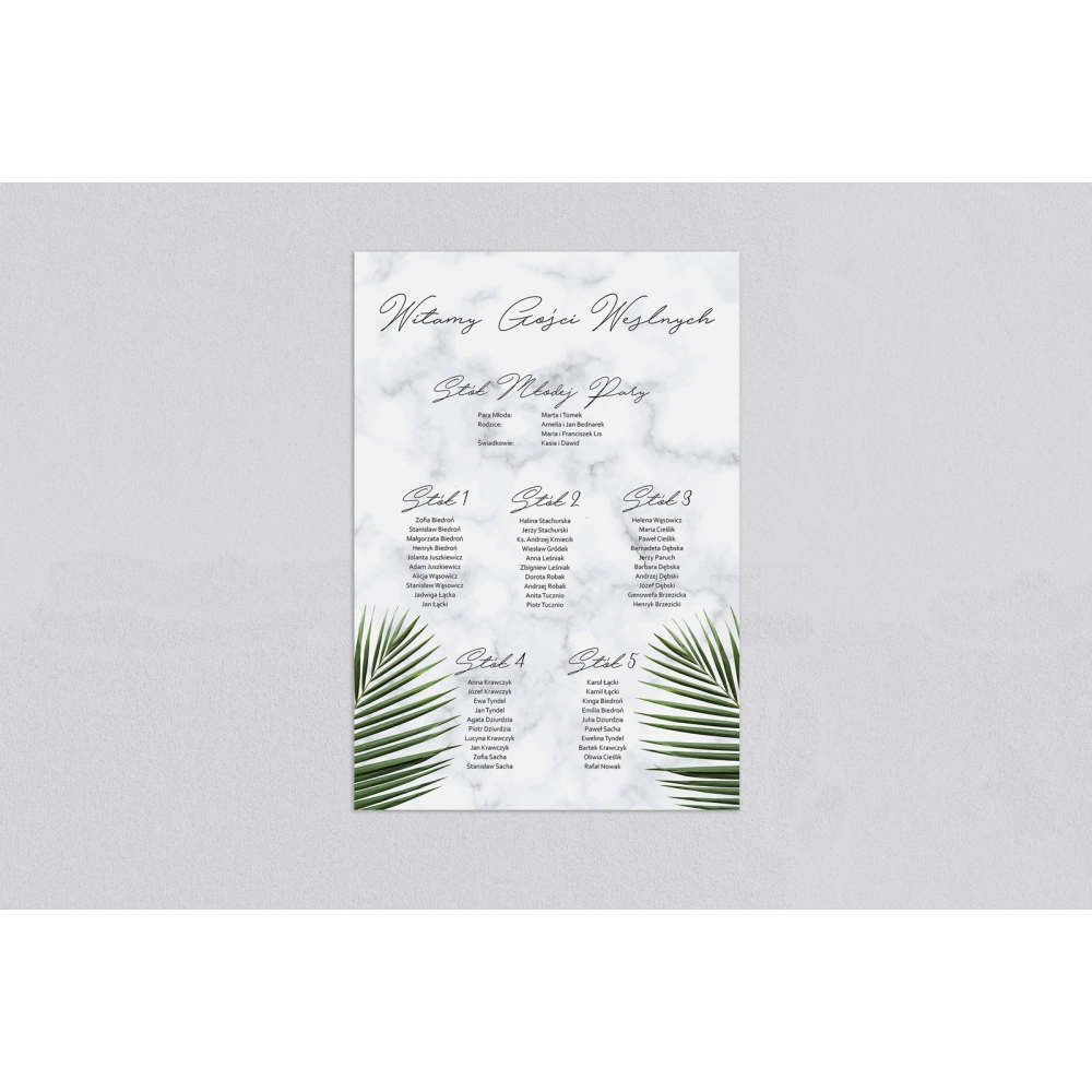Plan stołów weselnych Marble leaf - Motyw 1