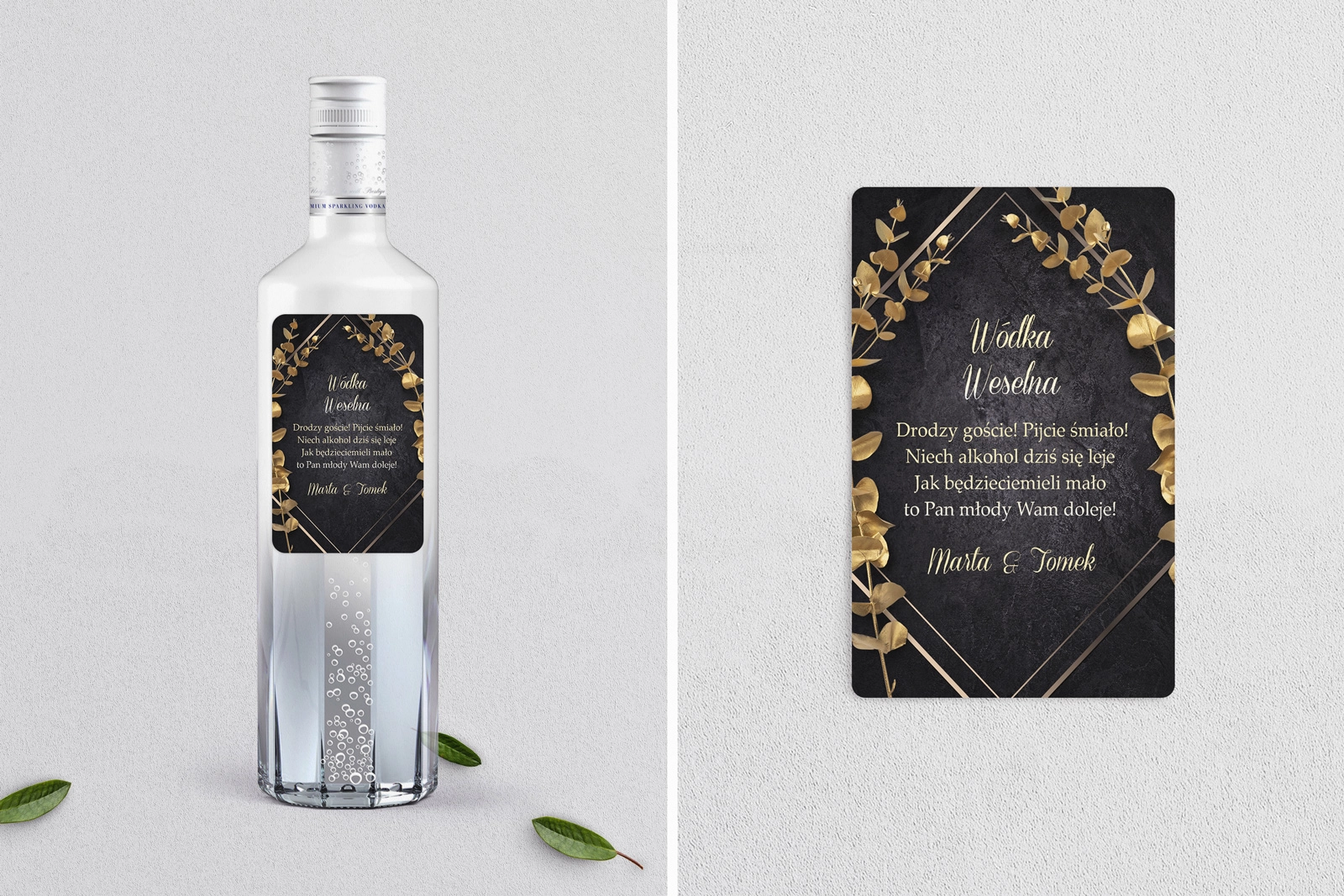 Naklejki na alkohol - Złote Kwiaty Motyw 2