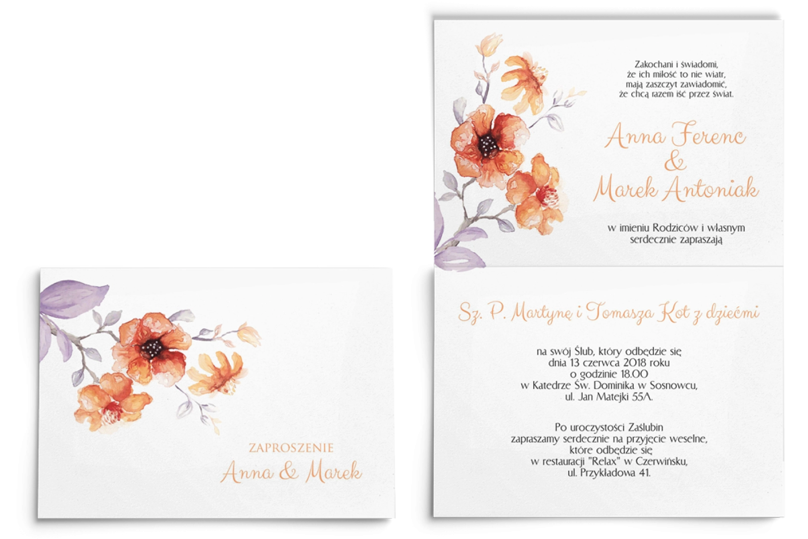 Zaproszenia ślubne Sweet Love - Składane Motyw 6