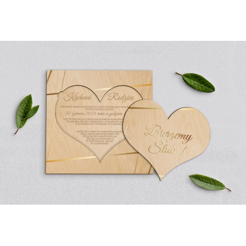 Drewniane Zaproszenie dla Rodziców - Marmur i Złoto Motyw 2