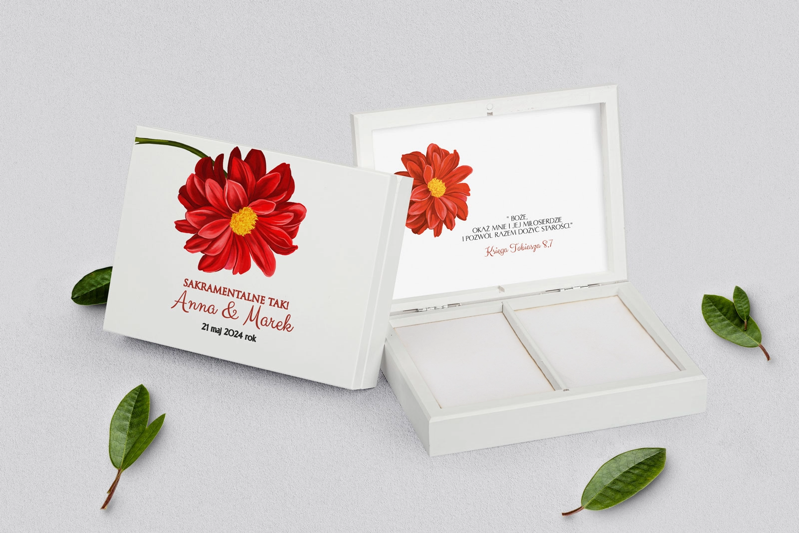 Pudełko na obrączki prostokątne białe - Sweet Love Motyw 5