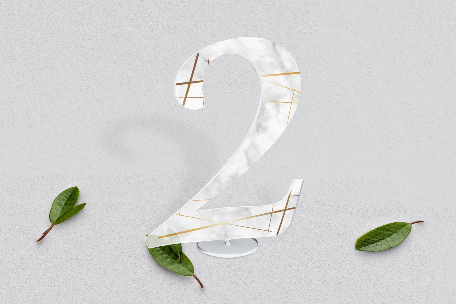 Akrylowe numery na stół weselny - Marmur i Złoto Motyw 2