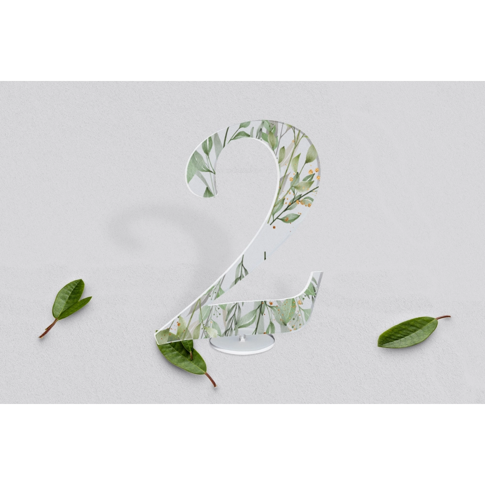 Akrylowe numery na stół weselny - Leaves Motyw 3
