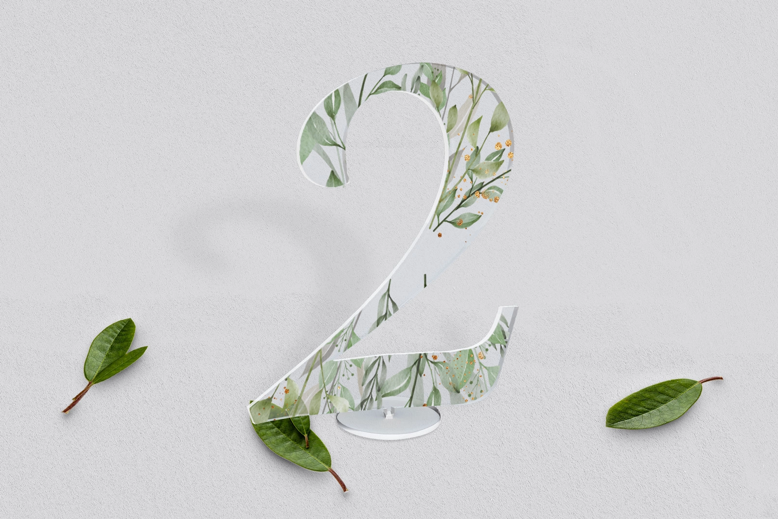 Akrylowe numery na stół weselny - Leaves Motyw 3