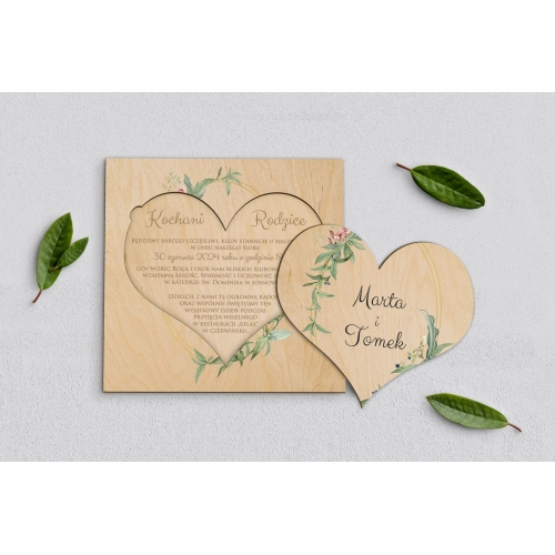 Drewniane Zaproszenie dla Rodziców - Liście Motyw 2