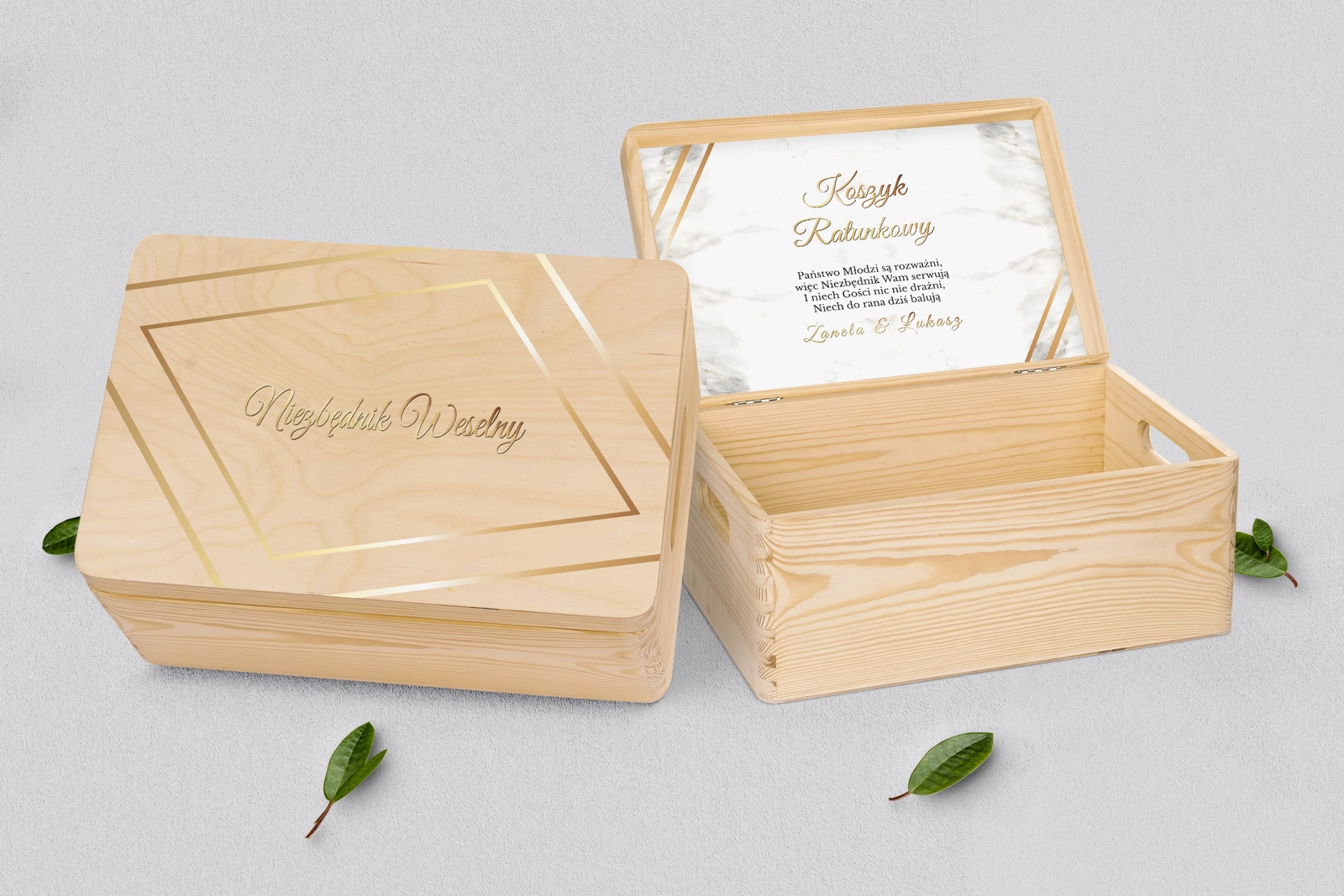 Koszyczek ratunkowy weselny naturalny - Marmur & Złoto Motyw 1
