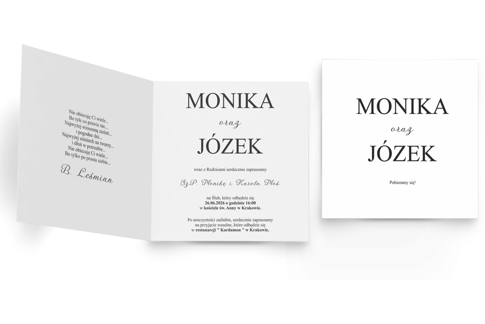 Zaproszenia ślubne Minimalistyczne - Składane Kwadrat Motyw 6