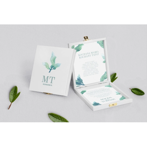 Zaproszenie dla Rodziców - białe Eukaliptus Motyw 3