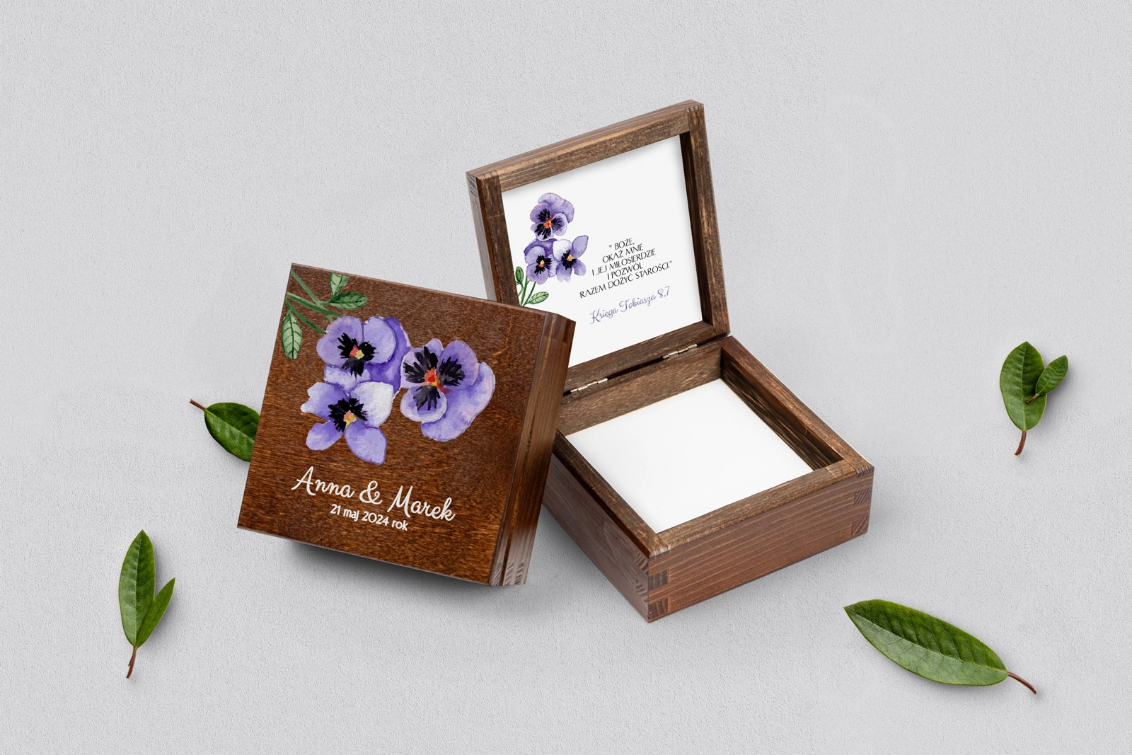 Pudełko na obrączki brązowe - Sweet Love Motyw 3