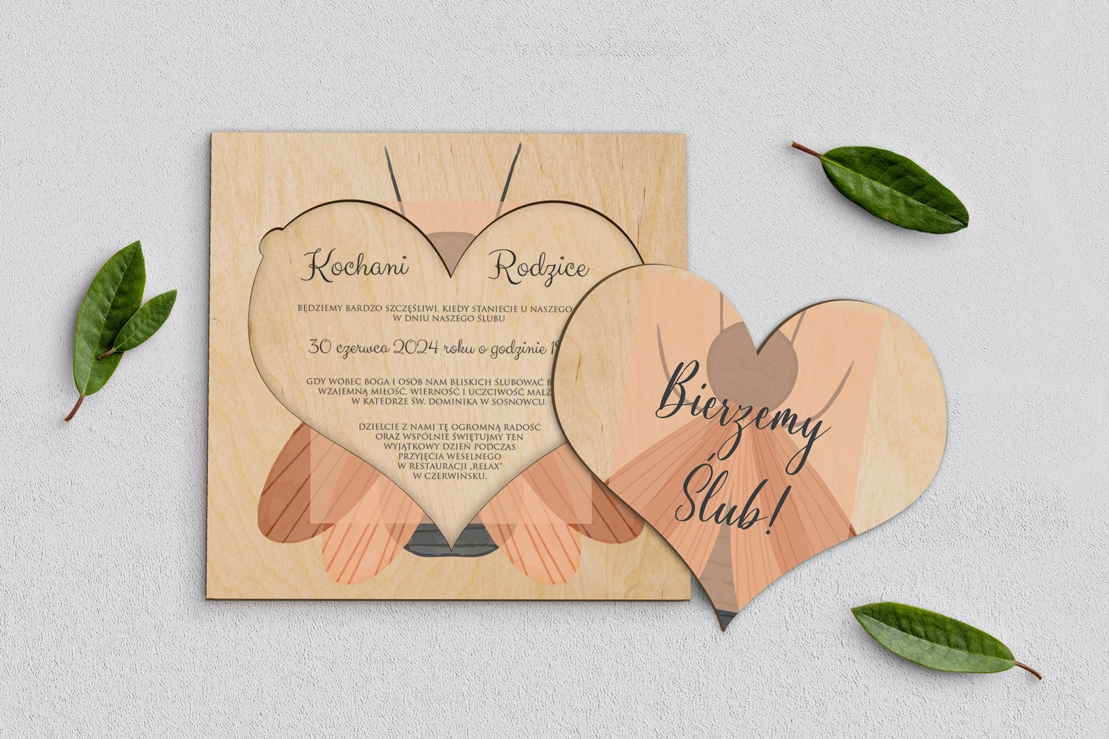 Drewniane Zaproszenie dla Rodziców - Butterflies - Motyw 2