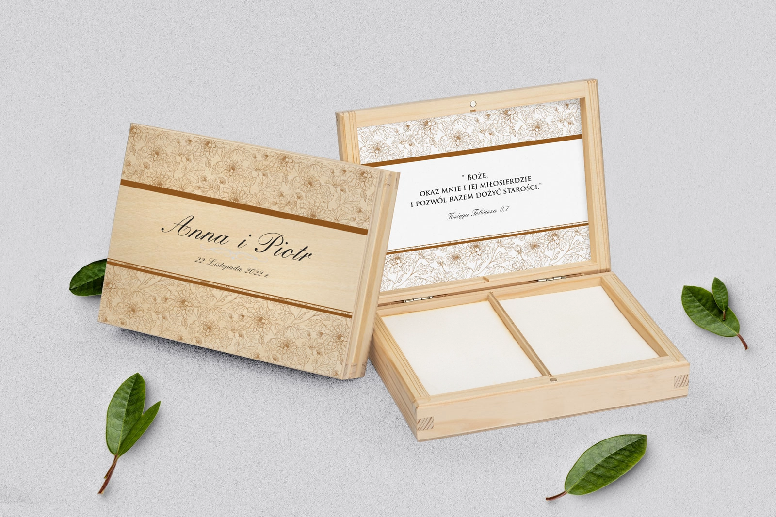 Pudełko na obrączki prostokątne naturalne - Ornaments Motyw 4