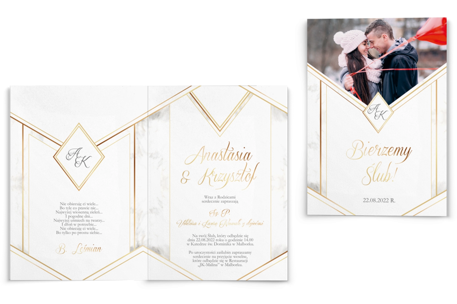 Zaproszenia ślubne Photo- Składane Motyw 1