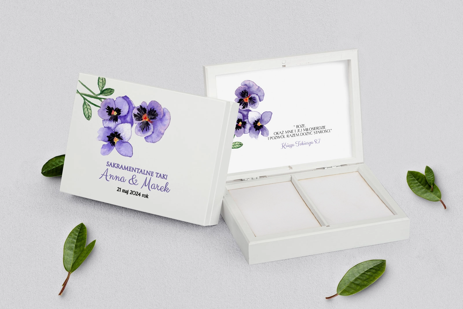 Pudełko na obrączki prostokątne białe - Sweet Love Motyw 3