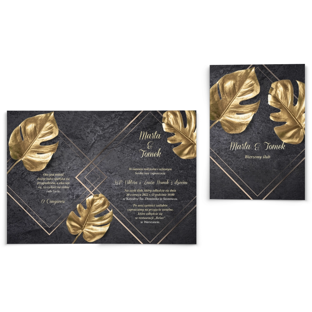 Zaproszenia ślubne Złote Kwiaty - Składane Motyw 3