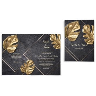 Zaproszenia ślubne Złote Kwiaty - Składane Motyw 3
