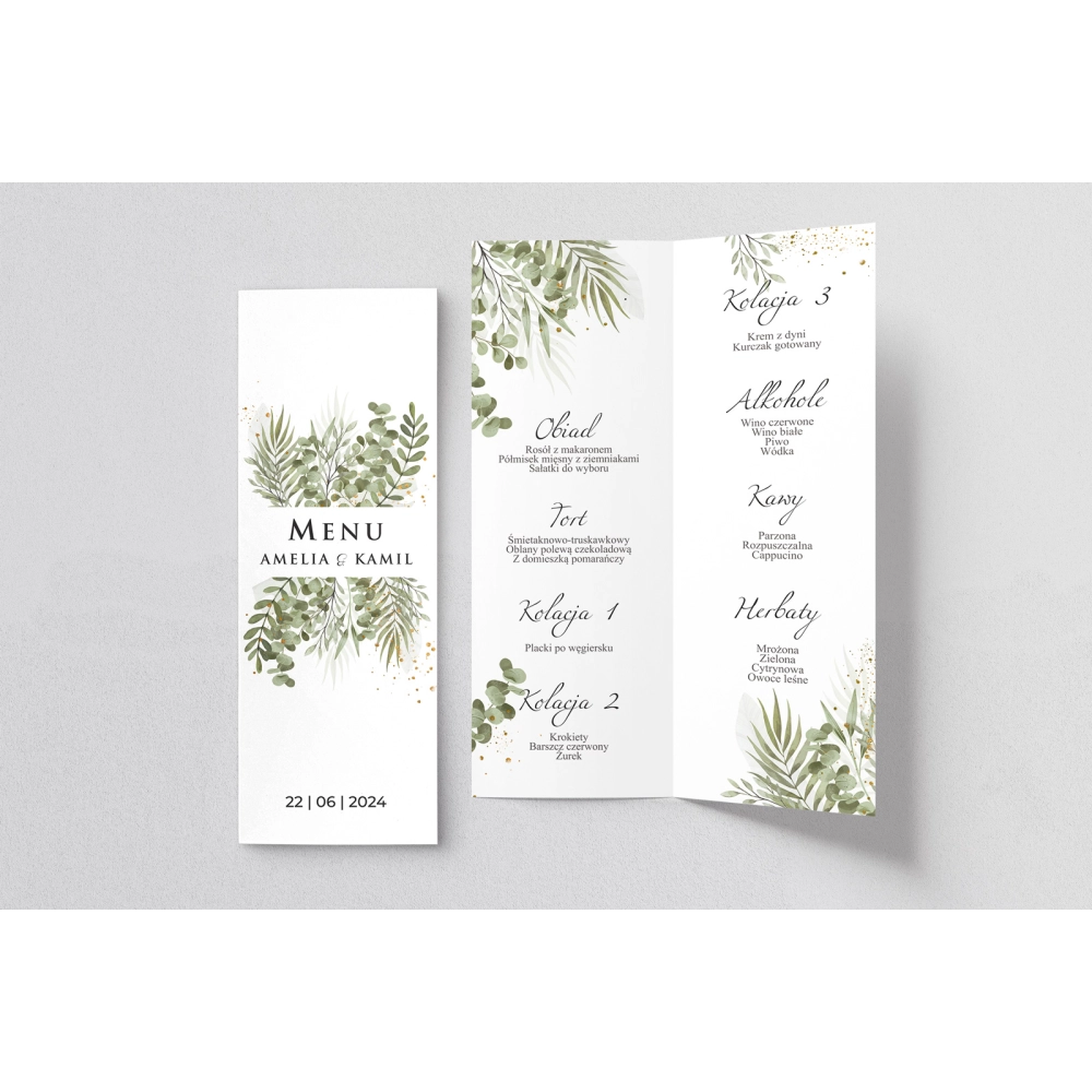 Menu Weselne Leaves - Motyw 2