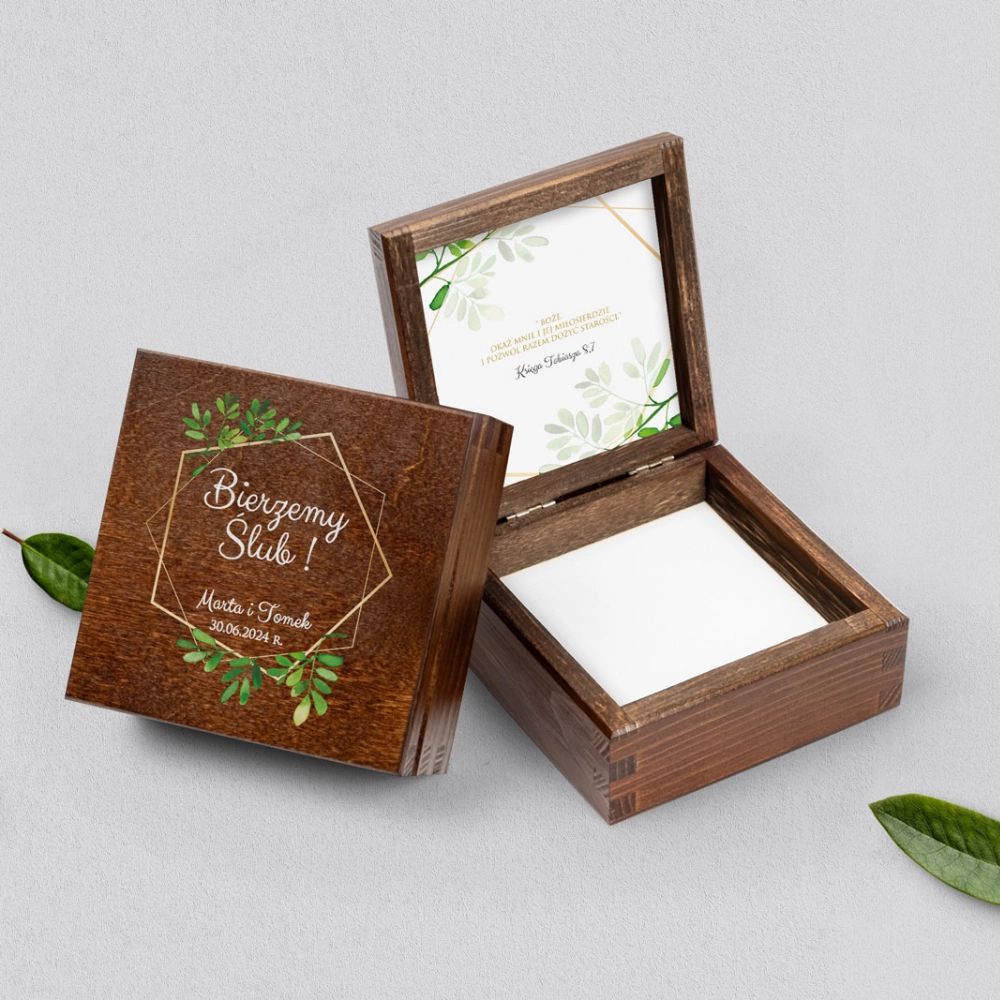 Pudełko na obrączki brązowe - Flowers & Frame Motyw 3