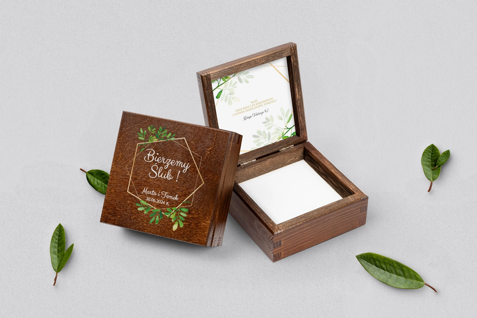 Pudełko na obrączki brązowe - Flowers & Frame Motyw 3