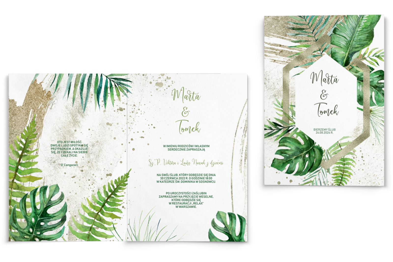 Zaproszenia ślubne Tropical- Składane Motyw 1
