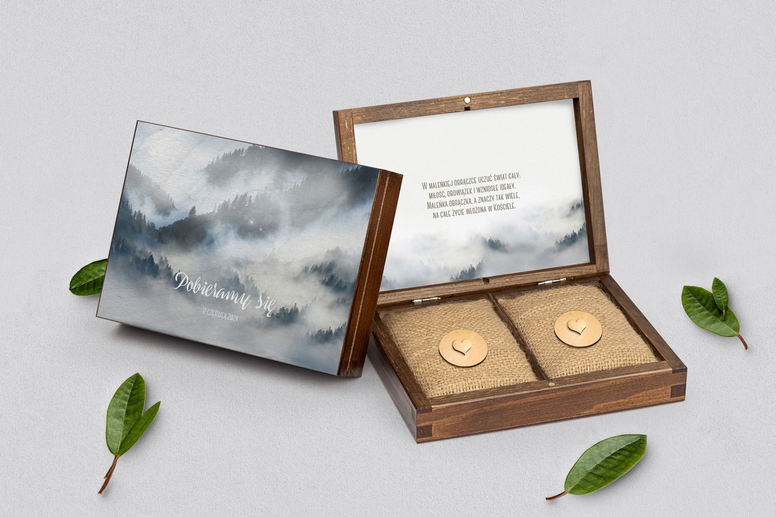 Pudełko na obrączki prostokątne brązowe - Forest - Motyw 5