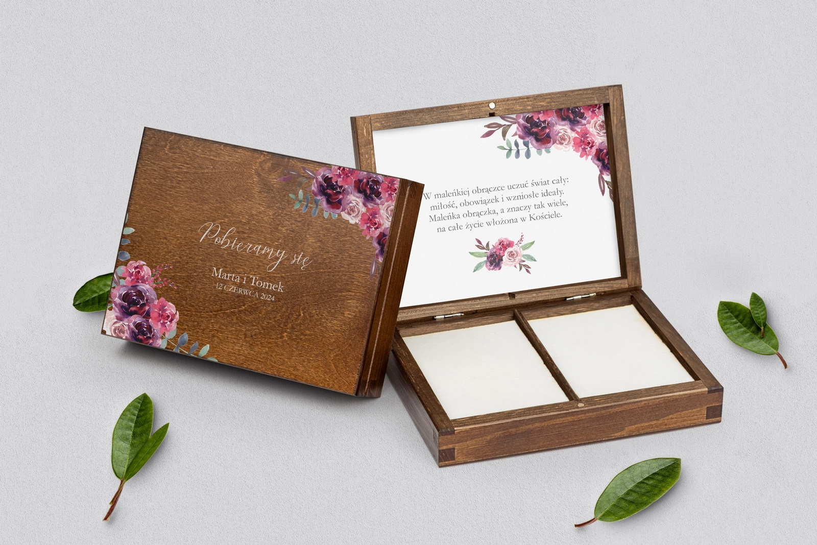 Pudełko na obrączki prostokątne brązowe - PasteLove Motyw 1