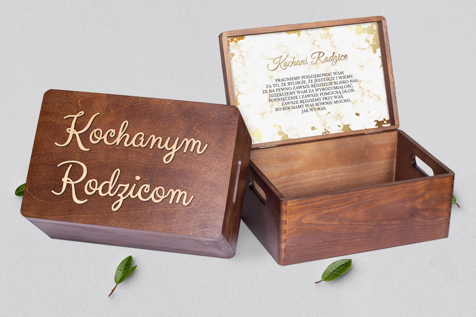 Skrzyneczka dla Rodziców - brązowa Marmur & Złoto - Motyw 5