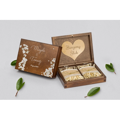 Pudełko na obrączki prostokątne brązowe - Biały Czas - Motyw 1