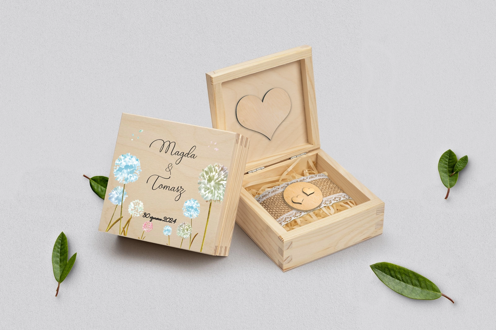 Pudełko na obrączki naturalne - Biały Czas - Motyw 4