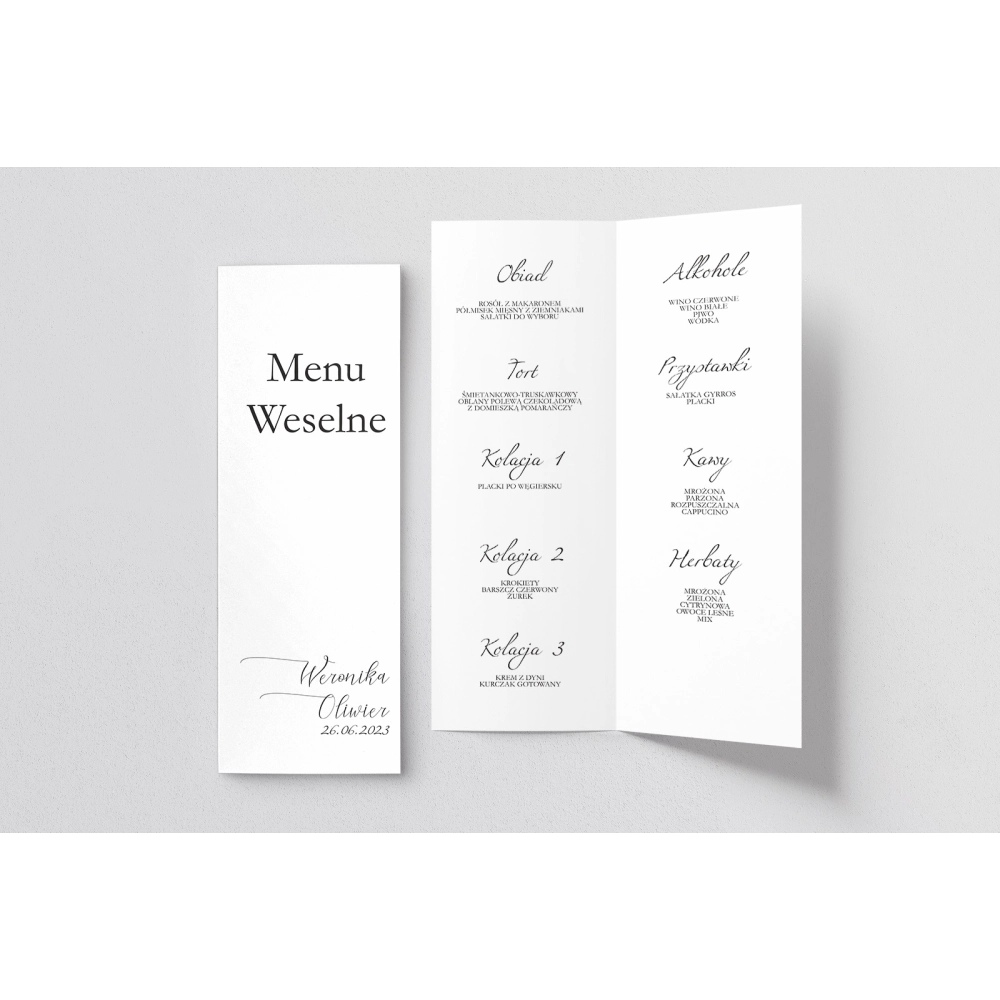 Menu Weselne Minimalistyczne - Motyw 1