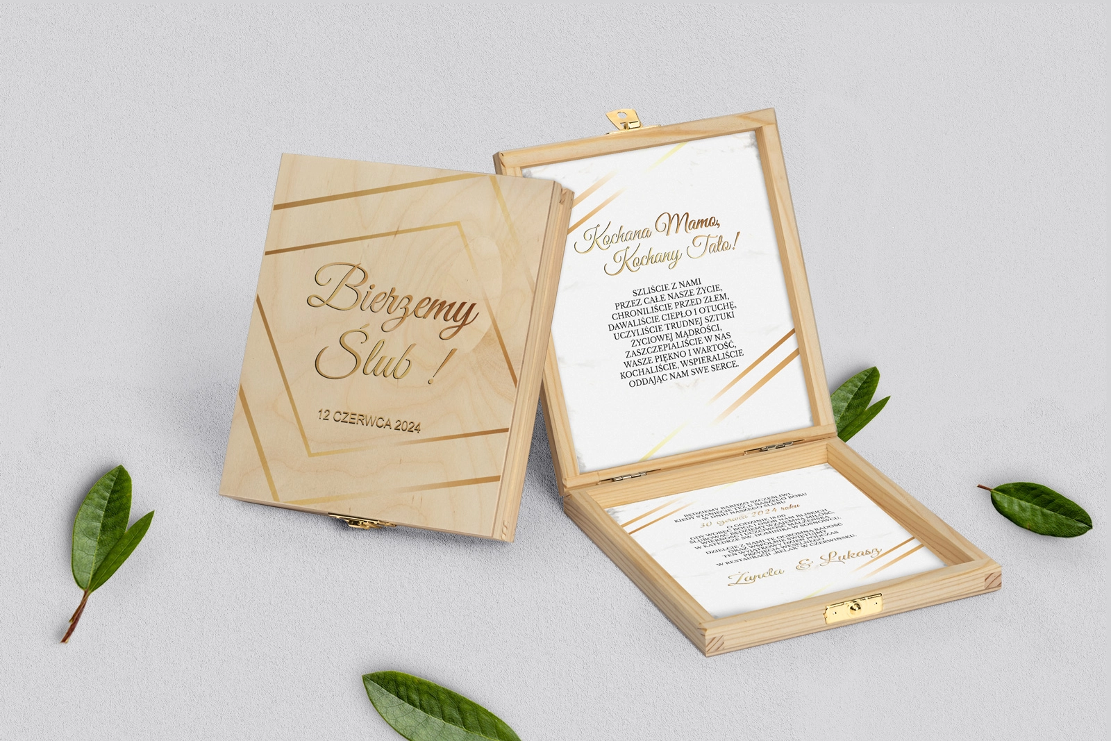 Zaproszenie dla Rodziców - naturalne Marmur&Złoto Motyw 1