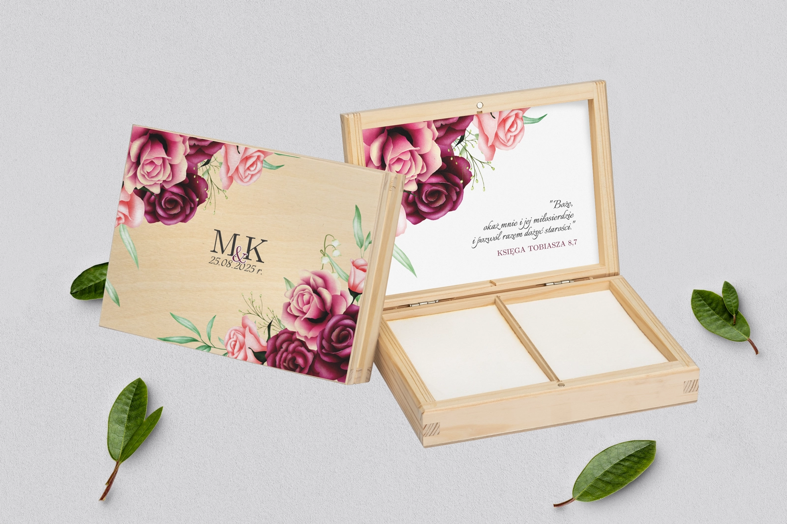 Pudełko na obrączki prostokątne naturalne - Fabello Motyw 3