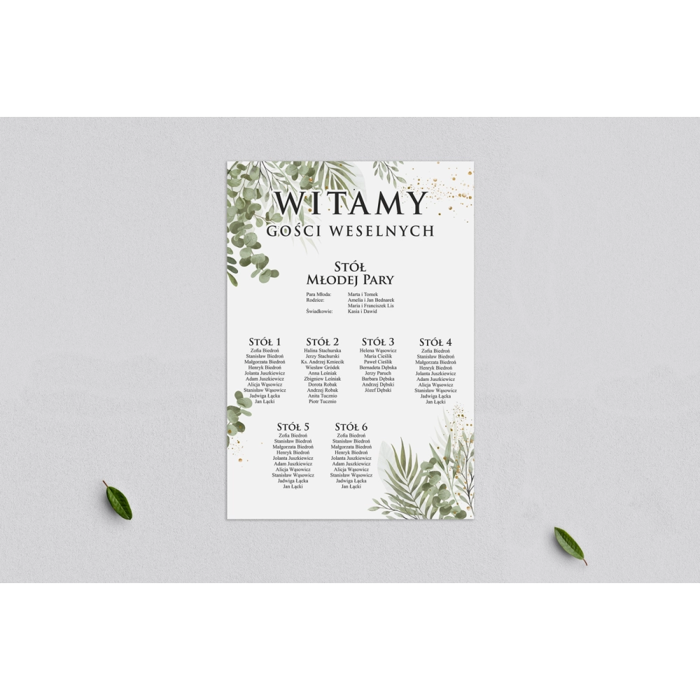 Plan stołów weselnych Leaves - Motyw 2