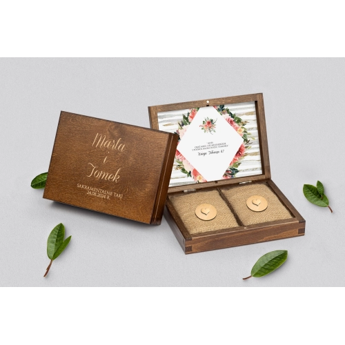 Pudełko na obrączki prostokątne brązowe - Akwarelka - Motyw 2