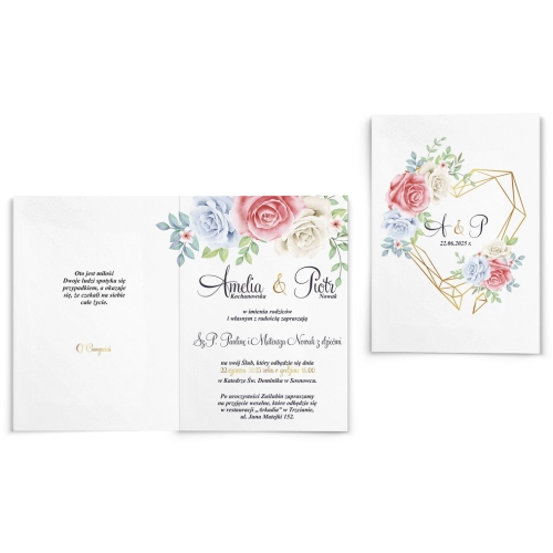 Zaproszenia ślubne Geometryczne Serce - Składane Motyw 3