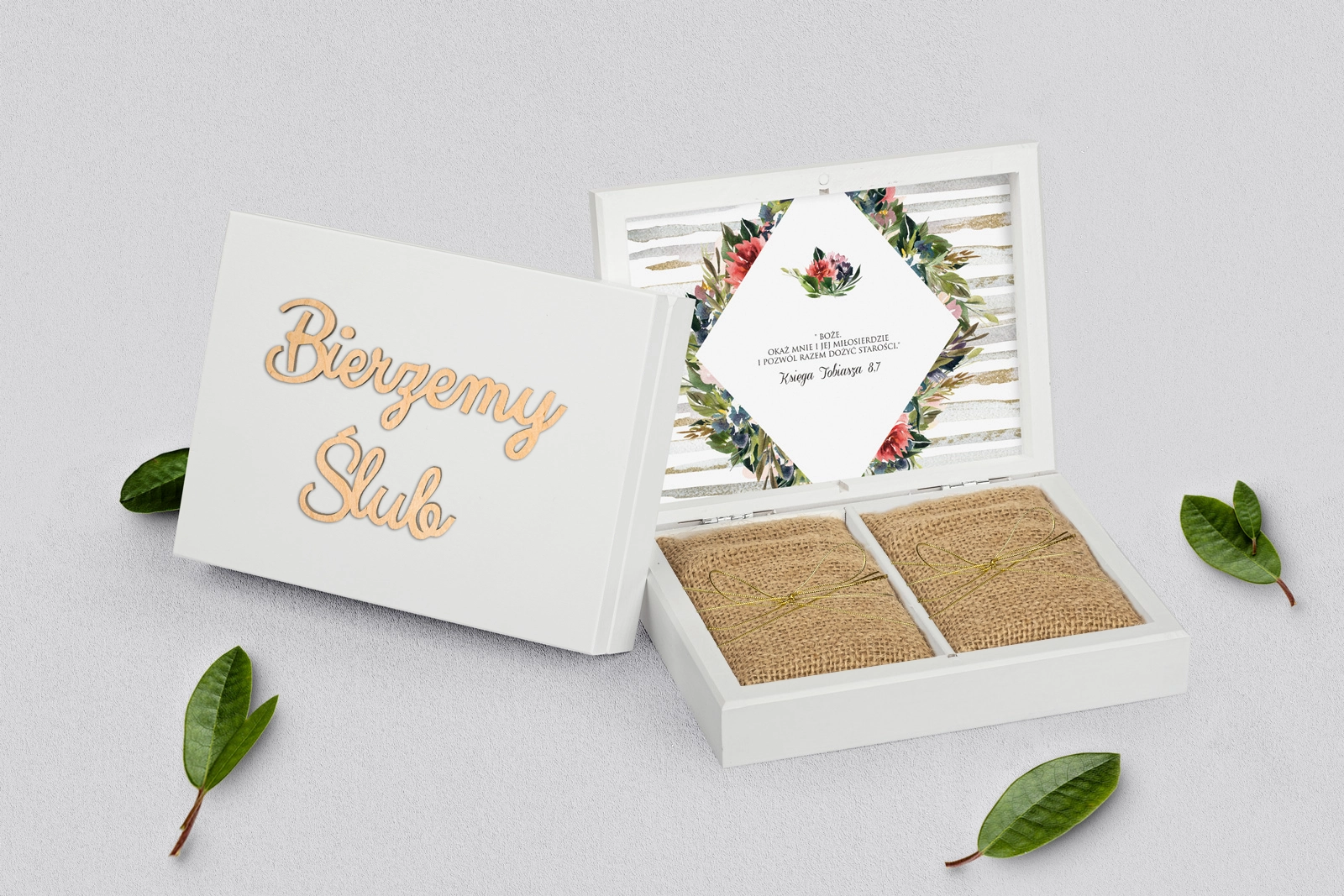 Pudełko na obrączki prostokątne białe - Akwarelka - Motyw 3